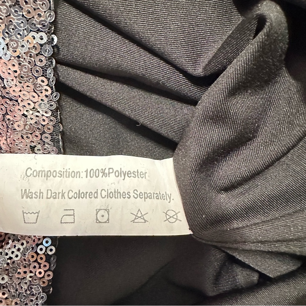 Rose gal Silver Sequins Dress Plus Size 3X / US 20 with Black Overlay, Stretchy - Picture 5 of 13